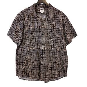 J.Crew Mens XL Hemp Cotton Button Camp Shirt Beige Black Printed